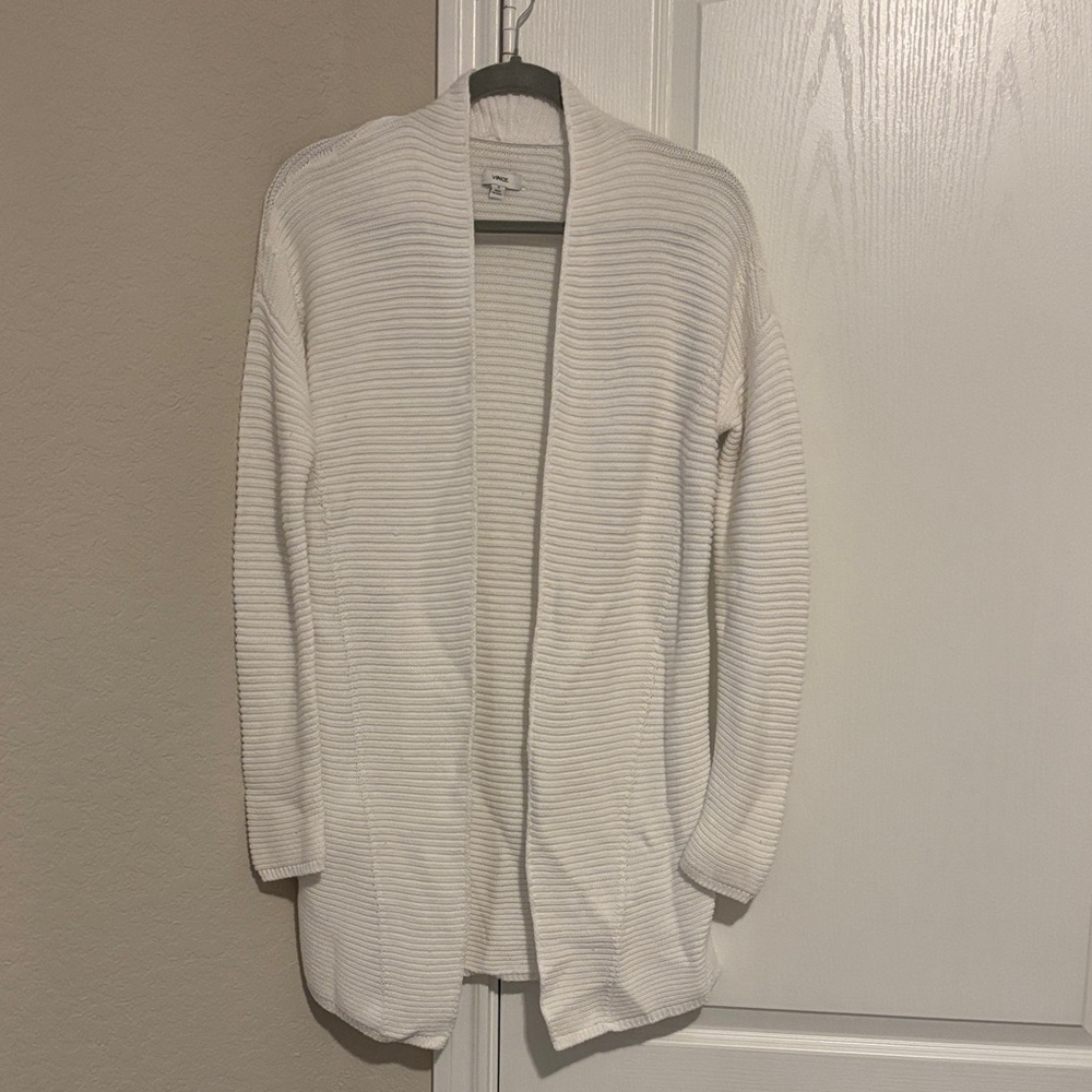 Pre-owned Vince Ribbed White Cardigan Sweater